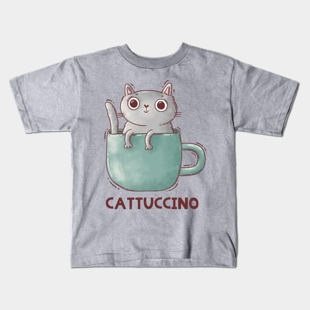 Cattuccino. Catte Latte. Cat and coffee. Kids T-Shirt by Tania Tania